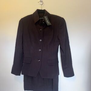 Elegant Women's Wool Chocolate Brown Blazer and Pencil Skirt